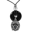 Bear Paw Adjustable Cord Necklace with Onyx Colored Disc